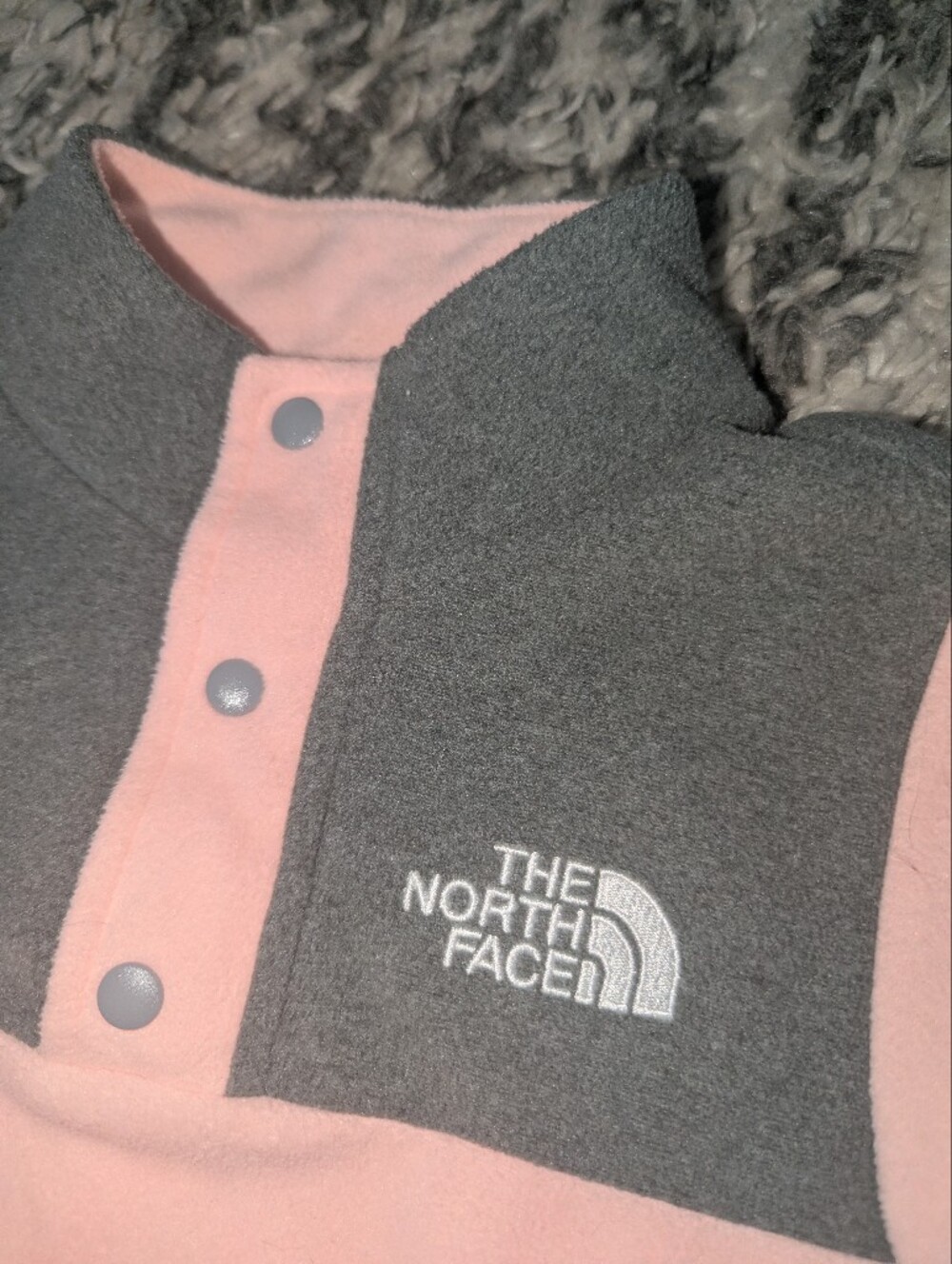 The North Face Pink and Gray Snap-Front Fleece Pullover - Picture 2 of 3